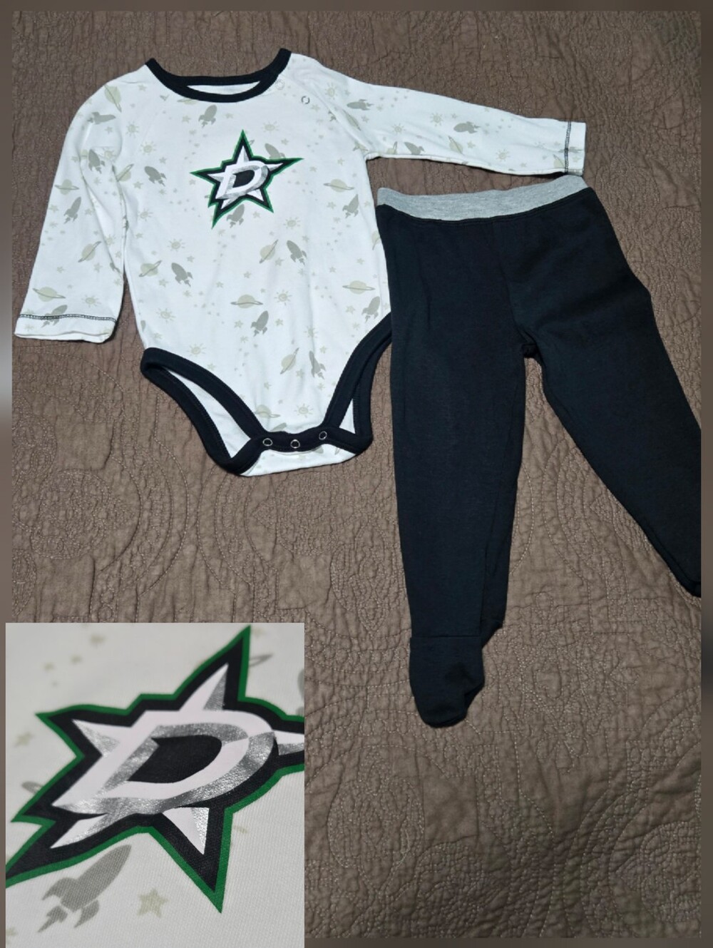 NHL Dallas Stars onesies set size 6m - 9m  long sleeve onsie with footsie pants